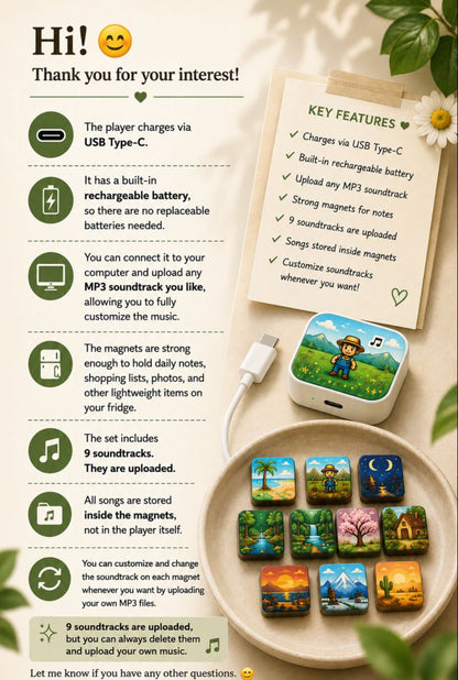 Stardew Valley Fridge Magnet Music Box (Includes 9 Fridge Magnets + Music Tracks)